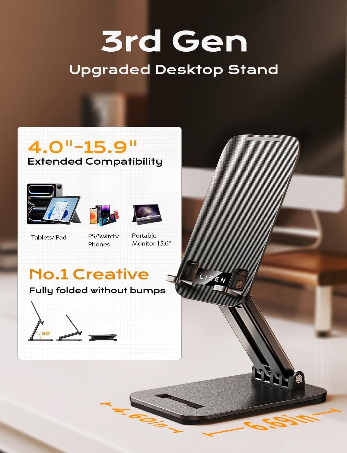Adjustable Foldable Tablet Stand with Anti-Slip Base for 4-15.9" Devices