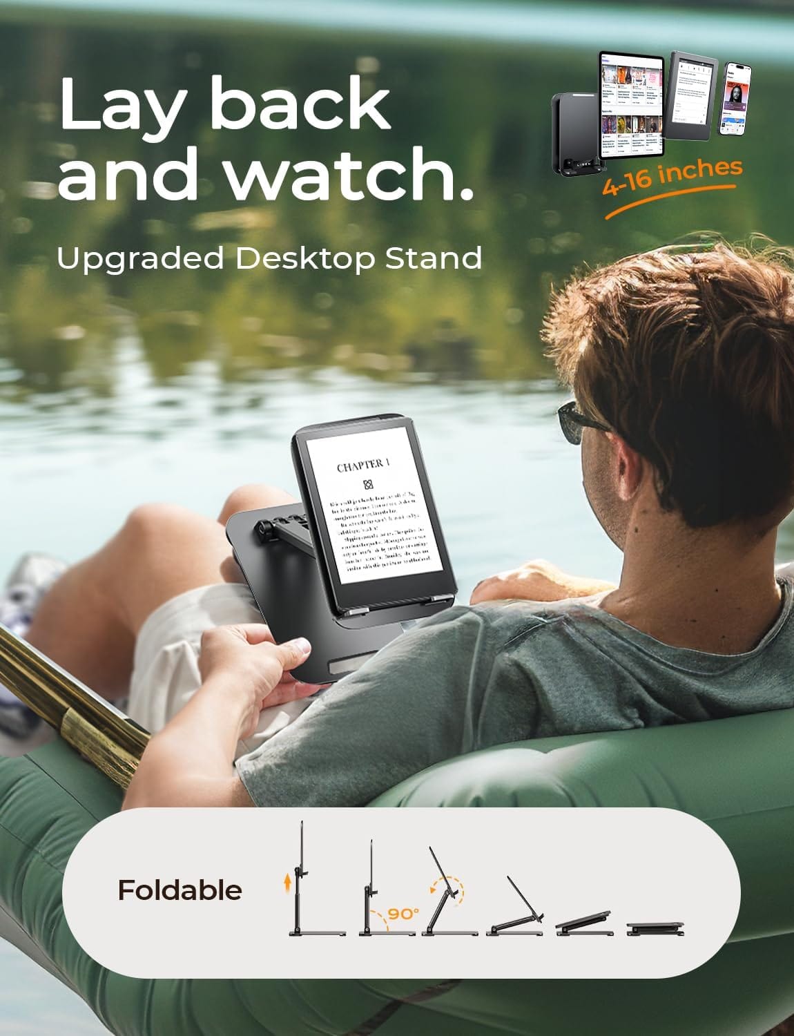 Adjustable Foldable Tablet Stand with Anti-Slip Base for 4-15.9" Devices