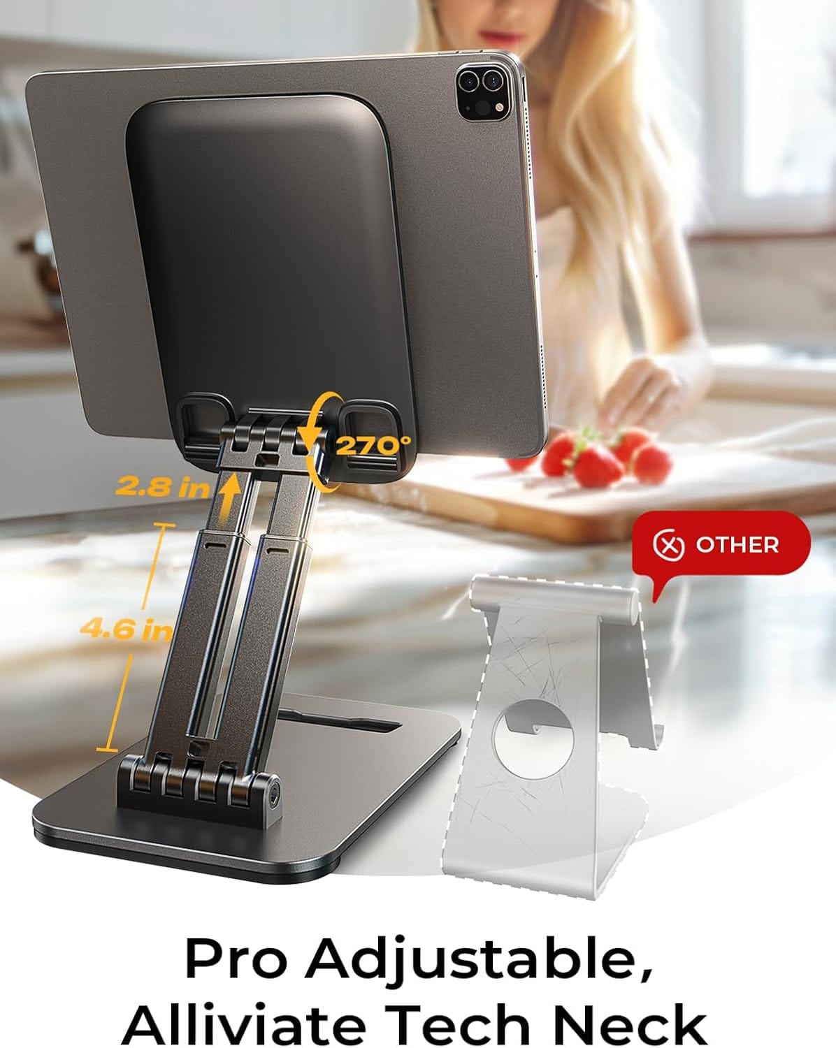 Adjustable Foldable Tablet Stand with Anti-Slip Base for 4-15.9" Devices